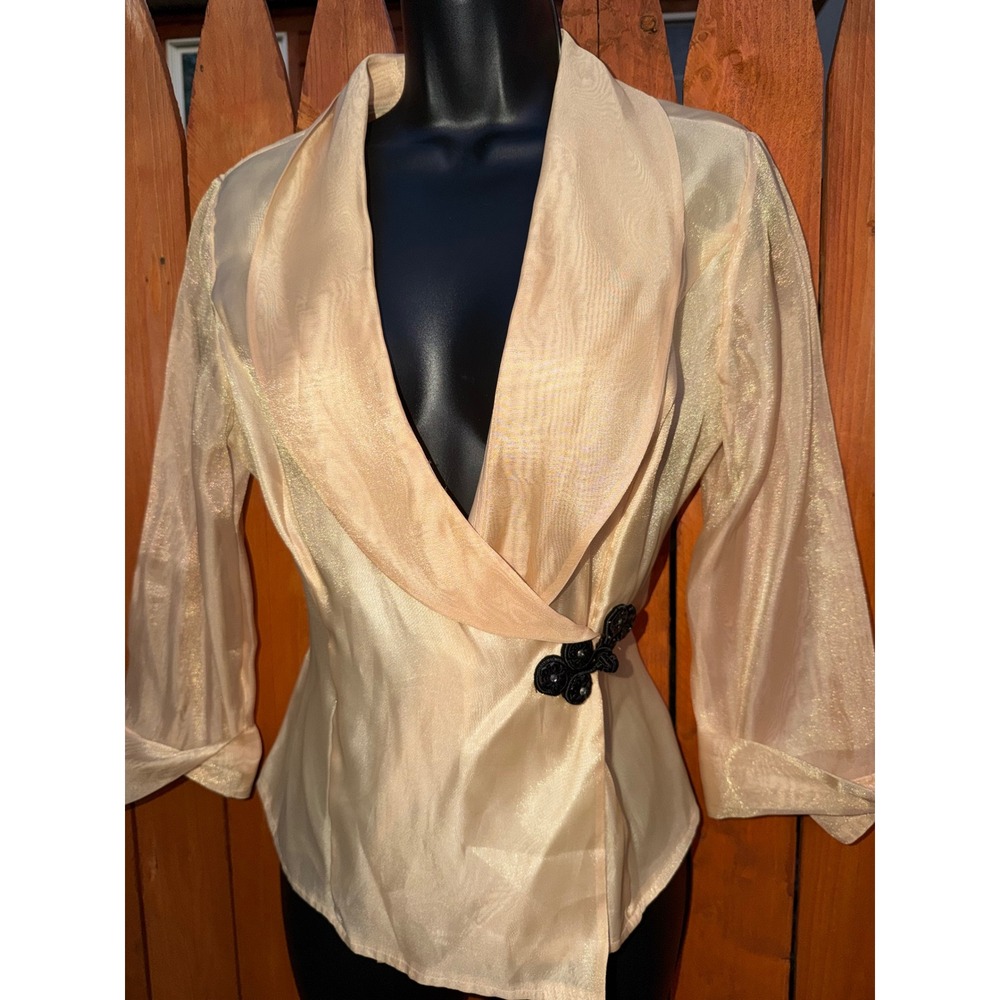 Metaphor Women Gold Iridescent Wrap Top Shawl Collar Frog Closure NWT Small